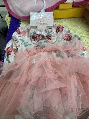 Just lizzy fashion dress + headband girl size 12 months-nwt